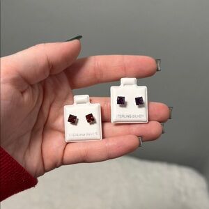 Sterling Silver Square Garnet & Amethyst Stud Earrings NWT